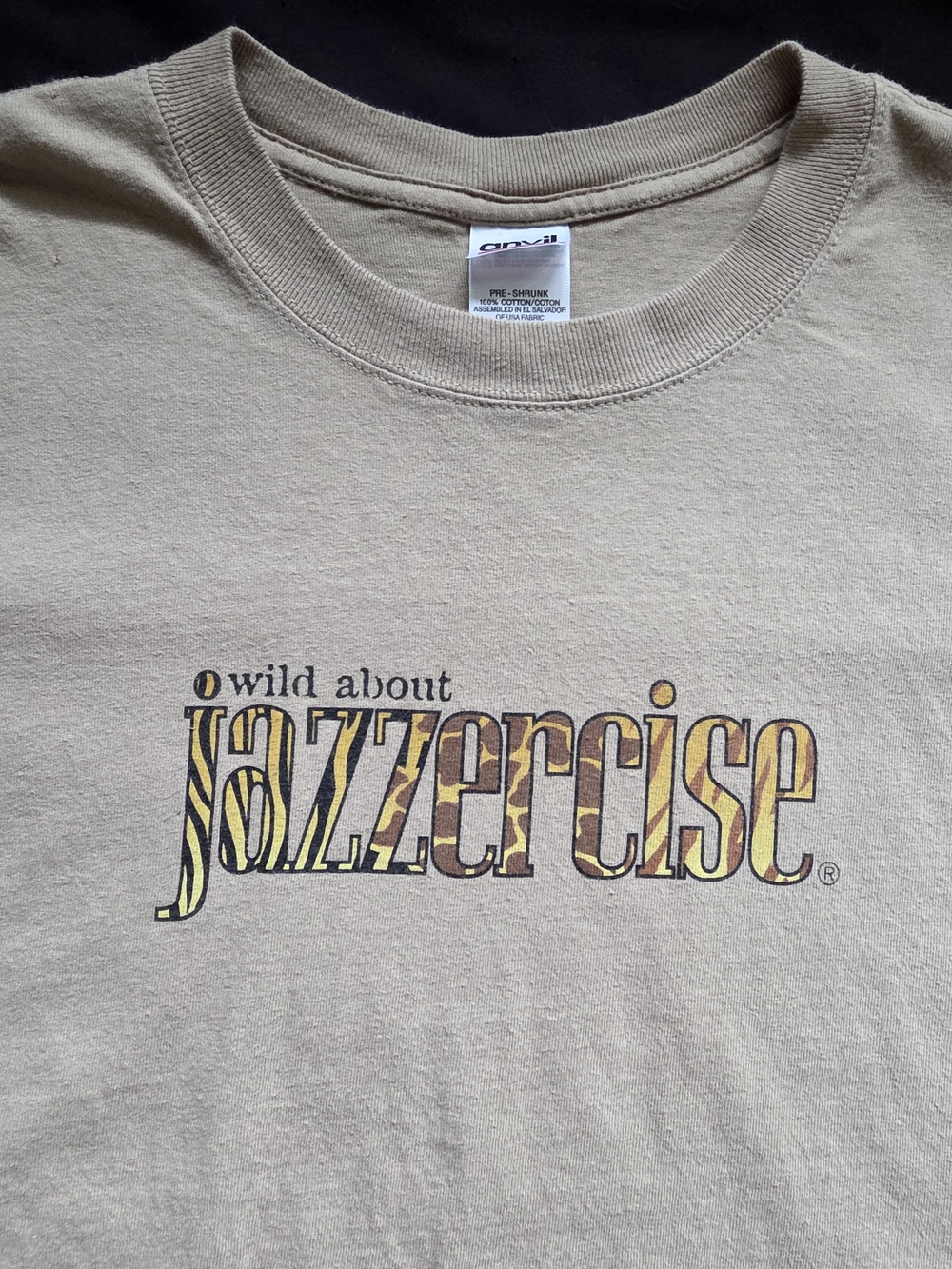Anvil Tan Wild About Jazzercise Crewneck T-Shirt Animal Print